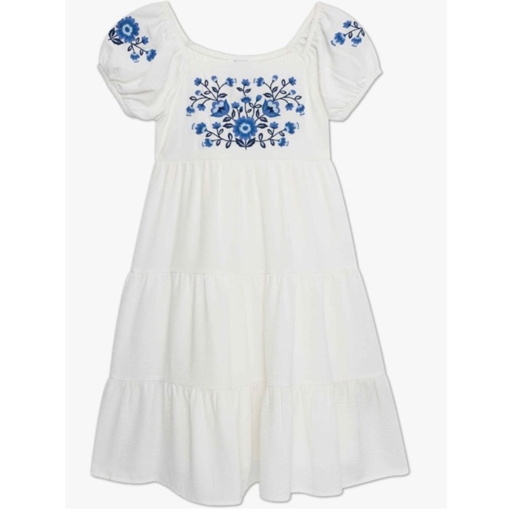 Speechless Babydoll Dress Girls Size 10 White Blue Embroidered NWT